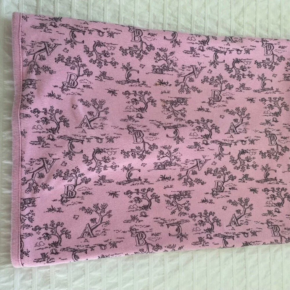 Starting Out Pink White ABC Toile Baby Girl Blanket Lovey Cotton 24